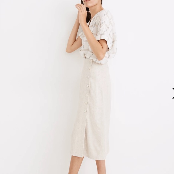 Madewell Linen Blend Side Button Midi Skirt - Picture 2 of 8